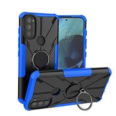 Coque Contour Silicone et Plastique Housse Etui Mat avec Magnetique Support Bague Anneau S02 pour Motorola Moto G71 5G Bleu