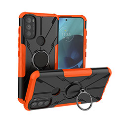 Coque Contour Silicone et Plastique Housse Etui Mat avec Magnetique Support Bague Anneau S02 pour Motorola Moto G71 5G Orange