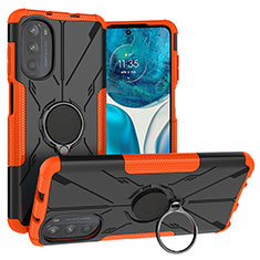 Coque Contour Silicone et Plastique Housse Etui Mat avec Magnetique Support Bague Anneau S02 pour Motorola Moto G71s 5G Orange