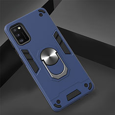 Coque Contour Silicone et Plastique Housse Etui Mat avec Magnetique Support Bague Anneau S02 pour Samsung Galaxy A41 Bleu