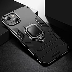 Coque Contour Silicone et Plastique Housse Etui Mat avec Magnetique Support Bague Anneau S03 pour Apple iPhone 13 Noir