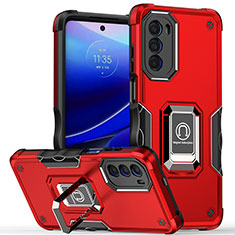 Coque Contour Silicone et Plastique Housse Etui Mat avec Magnetique Support Bague Anneau S03 pour Motorola Moto G71s 5G Rouge