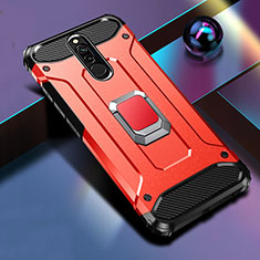 Coque Contour Silicone et Plastique Housse Etui Mat avec Magnetique Support Bague Anneau S03 pour Xiaomi Redmi 8 Rouge