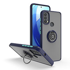 Coque Contour Silicone et Plastique Housse Etui Mat avec Magnetique Support Bague Anneau S04 pour Motorola Moto E20 Bleu