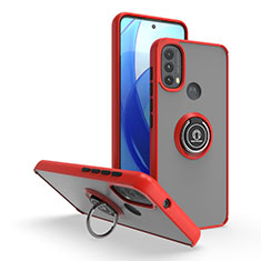 Coque Contour Silicone et Plastique Housse Etui Mat avec Magnetique Support Bague Anneau S04 pour Motorola Moto E20 Rouge