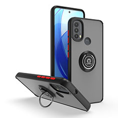 Coque Contour Silicone et Plastique Housse Etui Mat avec Magnetique Support Bague Anneau S04 pour Motorola Moto E30 Rouge et Noir