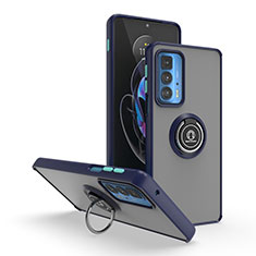 Coque Contour Silicone et Plastique Housse Etui Mat avec Magnetique Support Bague Anneau S04 pour Motorola Moto Edge 20 Pro 5G Bleu