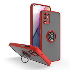 Coque Contour Silicone et Plastique Housse Etui Mat avec Magnetique Support Bague Anneau S04 pour Motorola Moto G Stylus (2021) Rouge