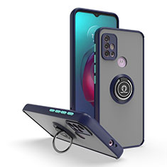 Coque Contour Silicone et Plastique Housse Etui Mat avec Magnetique Support Bague Anneau S04 pour Motorola Moto G30 Bleu