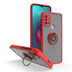 Coque Contour Silicone et Plastique Housse Etui Mat avec Magnetique Support Bague Anneau S04 pour Motorola Moto G30 Rouge