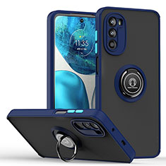 Coque Contour Silicone et Plastique Housse Etui Mat avec Magnetique Support Bague Anneau S04 pour Motorola Moto G71s 5G Bleu