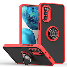 Coque Contour Silicone et Plastique Housse Etui Mat avec Magnetique Support Bague Anneau S04 pour Motorola Moto G71s 5G Rouge