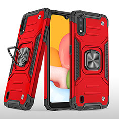 Coque Contour Silicone et Plastique Housse Etui Mat avec Magnetique Support Bague Anneau S04 pour Samsung Galaxy A01 SM-A015 Rouge