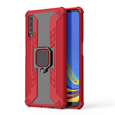 Coque Contour Silicone et Plastique Housse Etui Mat avec Magnetique Support Bague Anneau S04 pour Samsung Galaxy A7 (2018) A750 Rouge