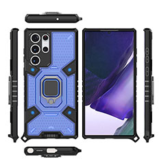 Coque Contour Silicone et Plastique Housse Etui Mat avec Magnetique Support Bague Anneau S04 pour Samsung Galaxy S23 Ultra 5G Bleu