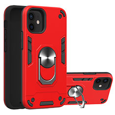 Coque Contour Silicone et Plastique Housse Etui Mat avec Magnetique Support Bague Anneau S05 pour Apple iPhone 12 Mini Rouge