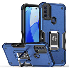 Coque Contour Silicone et Plastique Housse Etui Mat avec Magnetique Support Bague Anneau S05 pour Motorola Moto E20 Bleu
