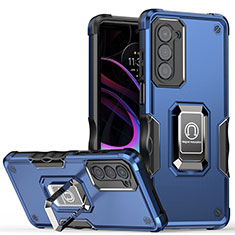 Coque Contour Silicone et Plastique Housse Etui Mat avec Magnetique Support Bague Anneau S05 pour Motorola Moto Edge (2021) 5G Bleu