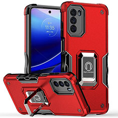 Coque Contour Silicone et Plastique Housse Etui Mat avec Magnetique Support Bague Anneau S05 pour Motorola Moto G 5G (2022) Rouge