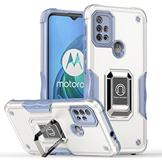 Coque Contour Silicone et Plastique Housse Etui Mat avec Magnetique Support Bague Anneau S05 pour Motorola Moto G10 Blanc