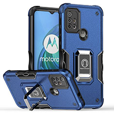 Coque Contour Silicone et Plastique Housse Etui Mat avec Magnetique Support Bague Anneau S05 pour Motorola Moto G10 Bleu