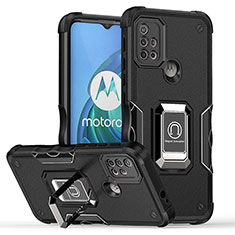 Coque Contour Silicone et Plastique Housse Etui Mat avec Magnetique Support Bague Anneau S05 pour Motorola Moto G10 Noir