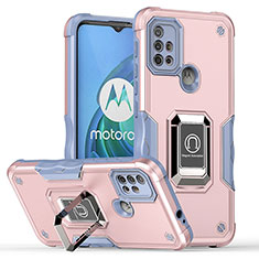 Coque Contour Silicone et Plastique Housse Etui Mat avec Magnetique Support Bague Anneau S05 pour Motorola Moto G10 Power Rose