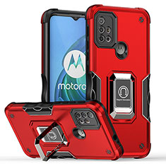 Coque Contour Silicone et Plastique Housse Etui Mat avec Magnetique Support Bague Anneau S05 pour Motorola Moto G10 Power Rouge