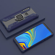 Coque Contour Silicone et Plastique Housse Etui Mat avec Magnetique Support Bague Anneau S05 pour Samsung Galaxy A9s Bleu