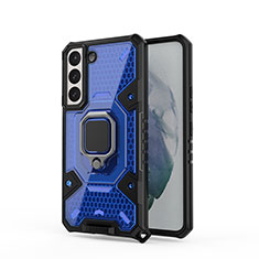 Coque Contour Silicone et Plastique Housse Etui Mat avec Magnetique Support Bague Anneau S05 pour Samsung Galaxy S21 5G Bleu