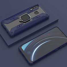 Coque Contour Silicone et Plastique Housse Etui Mat avec Magnetique Support Bague Anneau S06 pour Samsung Galaxy A40s Bleu