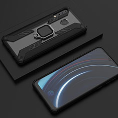Coque Contour Silicone et Plastique Housse Etui Mat avec Magnetique Support Bague Anneau S06 pour Samsung Galaxy A40s Noir