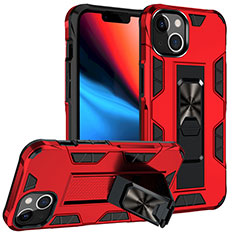 Coque Contour Silicone et Plastique Housse Etui Mat avec Magnetique Support Bague Anneau S07 pour Apple iPhone 13 Mini Rouge