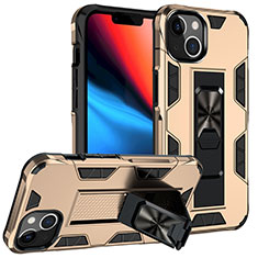Coque Contour Silicone et Plastique Housse Etui Mat avec Magnetique Support Bague Anneau S07 pour Apple iPhone 14 Or
