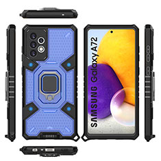 Coque Contour Silicone et Plastique Housse Etui Mat avec Magnetique Support Bague Anneau S07 pour Samsung Galaxy A72 5G Bleu