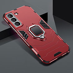 Coque Contour Silicone et Plastique Housse Etui Mat avec Magnetique Support Bague Anneau S08 pour Samsung Galaxy S21 Plus 5G Rouge