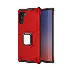 Coque Contour Silicone et Plastique Housse Etui Mat avec Magnetique Support Bague Anneau T01 pour Samsung Galaxy Note 10 5G Rouge