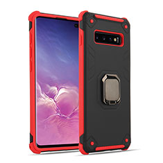 Coque Contour Silicone et Plastique Housse Etui Mat avec Magnetique Support Bague Anneau T01 pour Samsung Galaxy S10 5G Rouge et Noir
