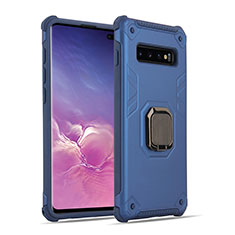Coque Contour Silicone et Plastique Housse Etui Mat avec Magnetique Support Bague Anneau T01 pour Samsung Galaxy S10 Bleu