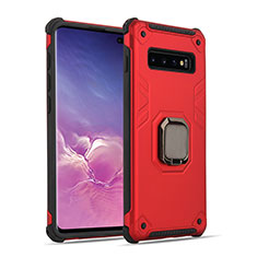 Coque Contour Silicone et Plastique Housse Etui Mat avec Magnetique Support Bague Anneau T01 pour Samsung Galaxy S10 Plus Rouge