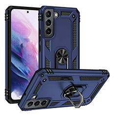 Coque Contour Silicone et Plastique Housse Etui Mat avec Magnetique Support Bague Anneau T03 pour Samsung Galaxy S21 FE 5G Bleu