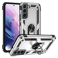 Coque Contour Silicone et Plastique Housse Etui Mat avec Magnetique Support Bague Anneau T03 pour Samsung Galaxy S22 5G Argent