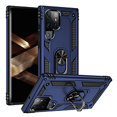 Coque Contour Silicone et Plastique Housse Etui Mat avec Magnetique Support Bague Anneau T03 pour Samsung Galaxy S24 Ultra 5G Bleu