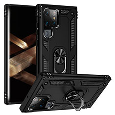 Coque Contour Silicone et Plastique Housse Etui Mat avec Magnetique Support Bague Anneau T03 pour Samsung Galaxy S24 Ultra 5G Noir