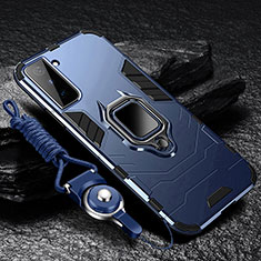 Coque Contour Silicone et Plastique Housse Etui Mat avec Magnetique Support Bague Anneau T06 pour Samsung Galaxy S21 5G Bleu