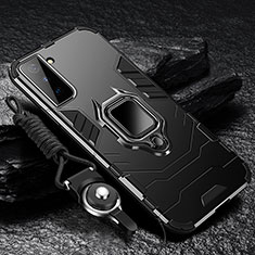 Coque Contour Silicone et Plastique Housse Etui Mat avec Magnetique Support Bague Anneau T06 pour Samsung Galaxy S22 5G Noir