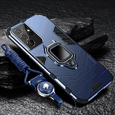 Coque Contour Silicone et Plastique Housse Etui Mat avec Magnetique Support Bague Anneau T06 pour Samsung Galaxy S24 Ultra 5G Bleu