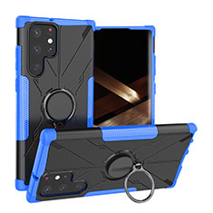 Coque Contour Silicone et Plastique Housse Etui Mat avec Magnetique Support Bague Anneau T08 pour Samsung Galaxy S24 Ultra 5G Bleu