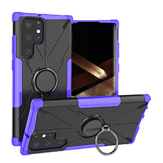 Coque Contour Silicone et Plastique Housse Etui Mat avec Magnetique Support Bague Anneau T08 pour Samsung Galaxy S24 Ultra 5G Violet