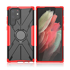 Coque Contour Silicone et Plastique Housse Etui Mat avec Magnetique Support Bague Anneau T09 pour Samsung Galaxy S22 Ultra 5G Rouge
